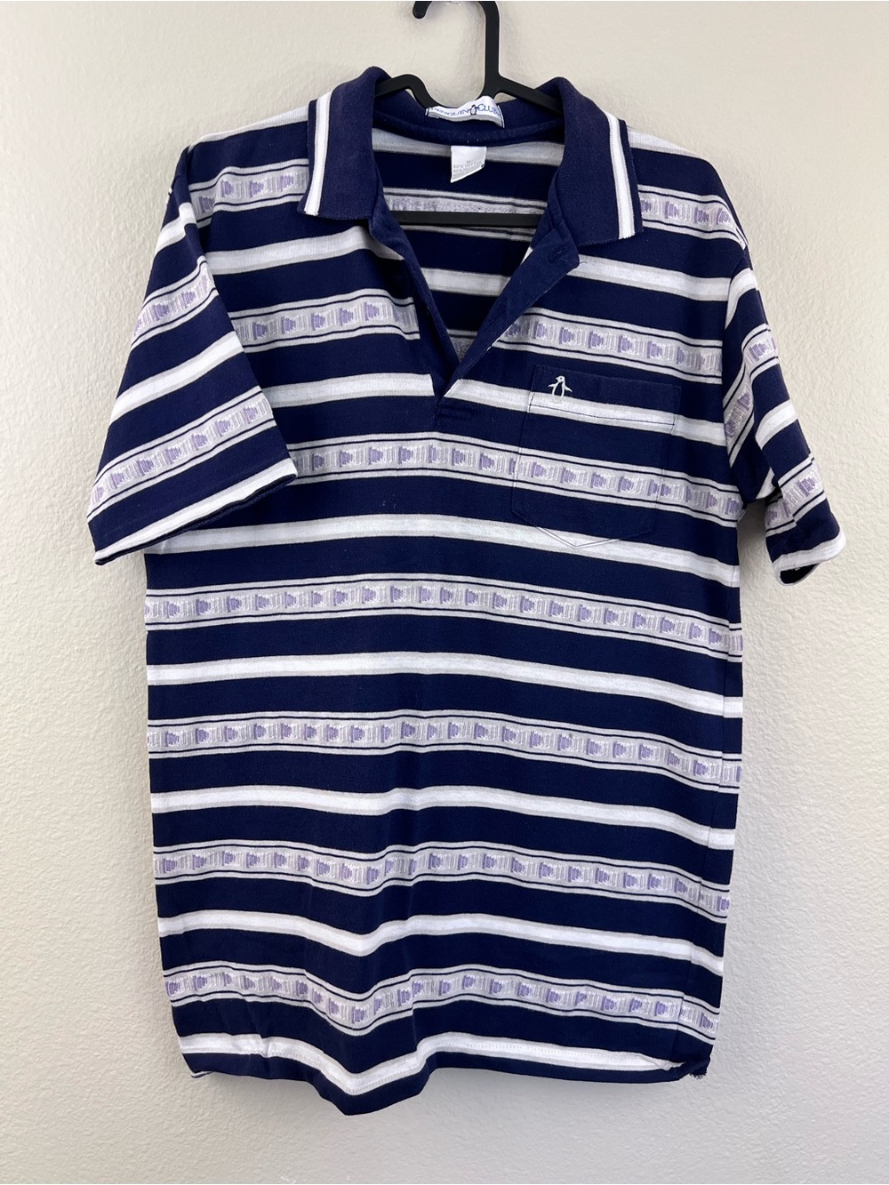 Vintage Munsingwear Penguin Club Polo Shirt Men's M Blue White Strip